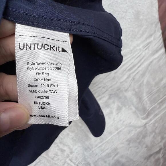 UNTUCKit Castello Shirt Navy XL Regular Fit Long Sleeve 100% Cotton Dress Casual - Picture 9 of 9